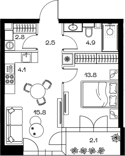 Планировка — ШИФТ, 2-комн., 44 м²