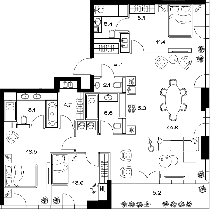 Планировка — ШИФТ, 4-комн., 131 м²