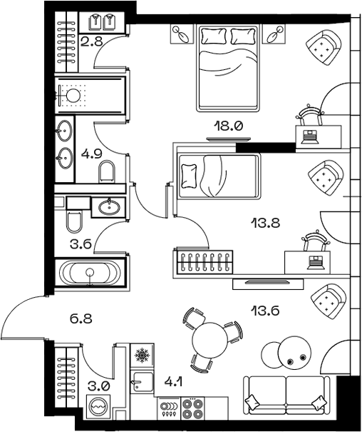 Планировка — ШИФТ, 3-комн., 71 м²