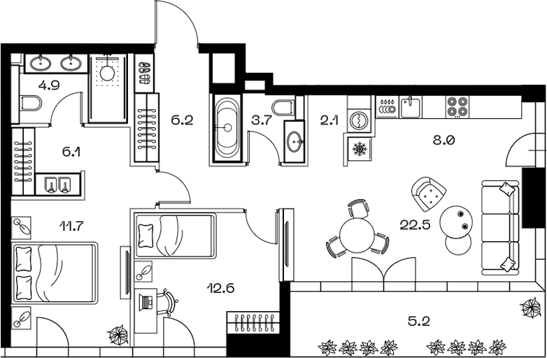 Планировка — ШИФТ, 3-комн., 78 м²