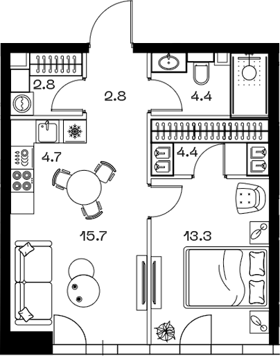Планировка — ШИФТ, 2-комн., 48 м²