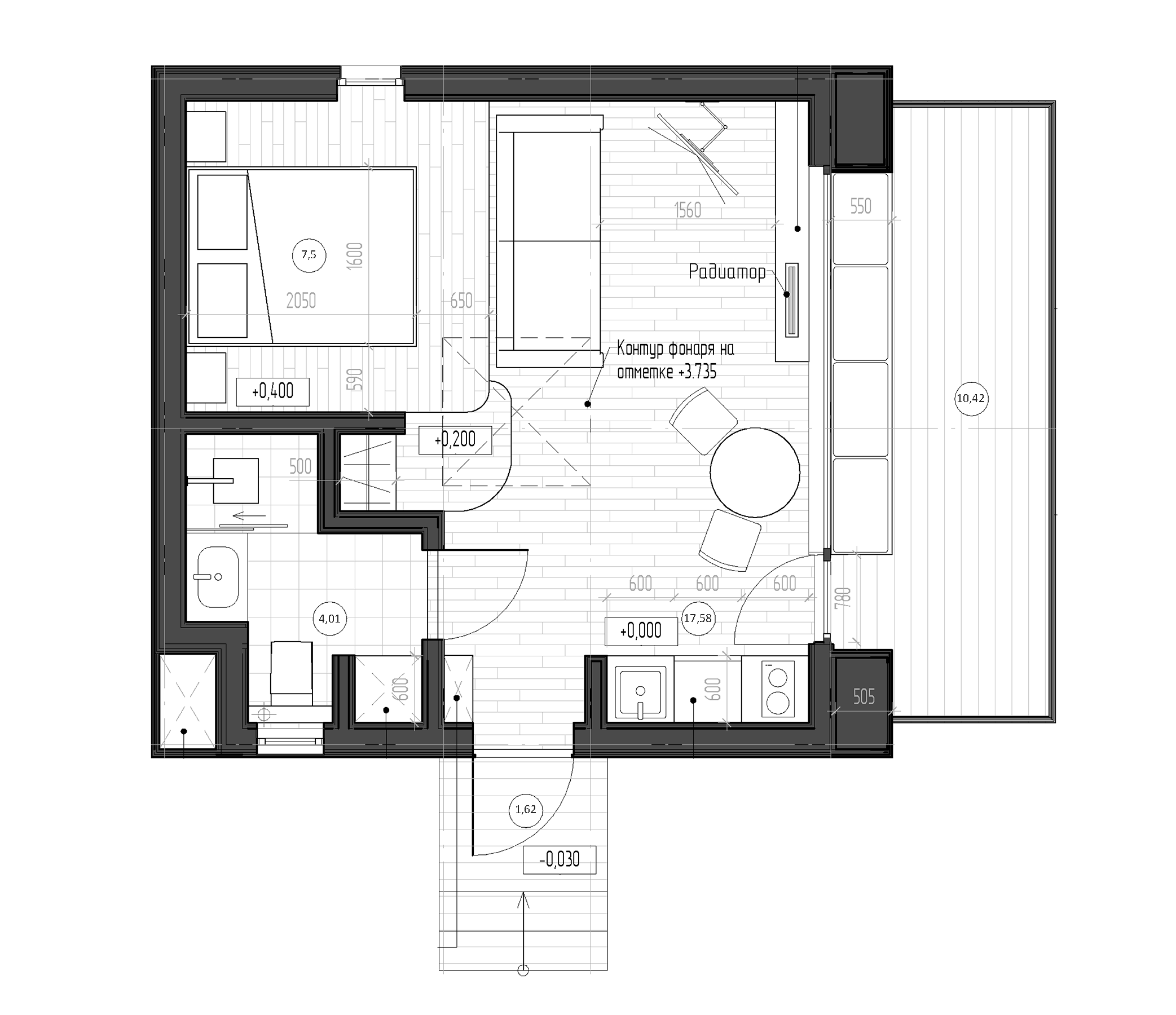 Планировка — Коттеджный поселок Таруса, 1-комн., 31 м²