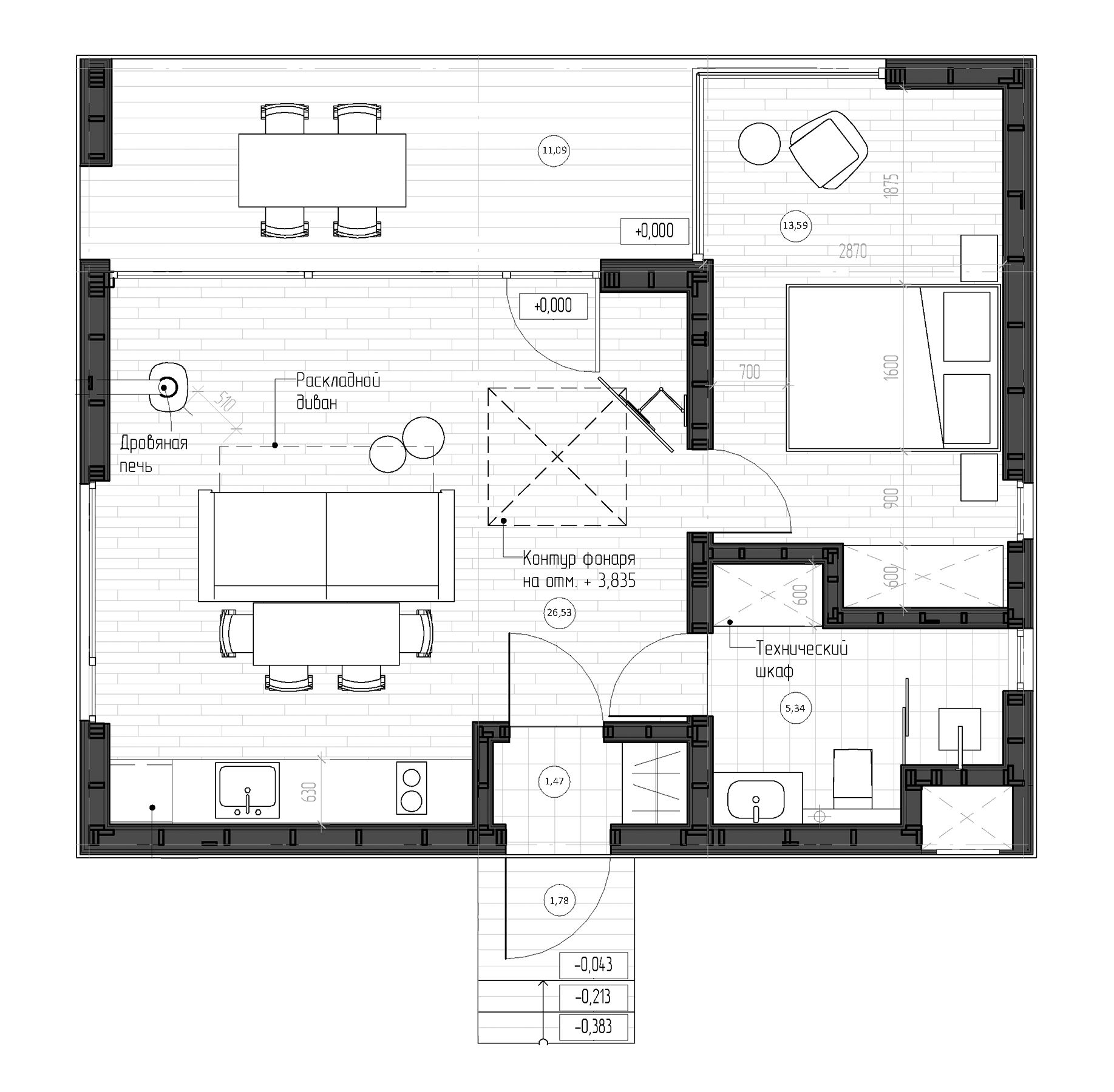 Планировка — Коттеджный поселок Таруса, 1-комн., 49 м²