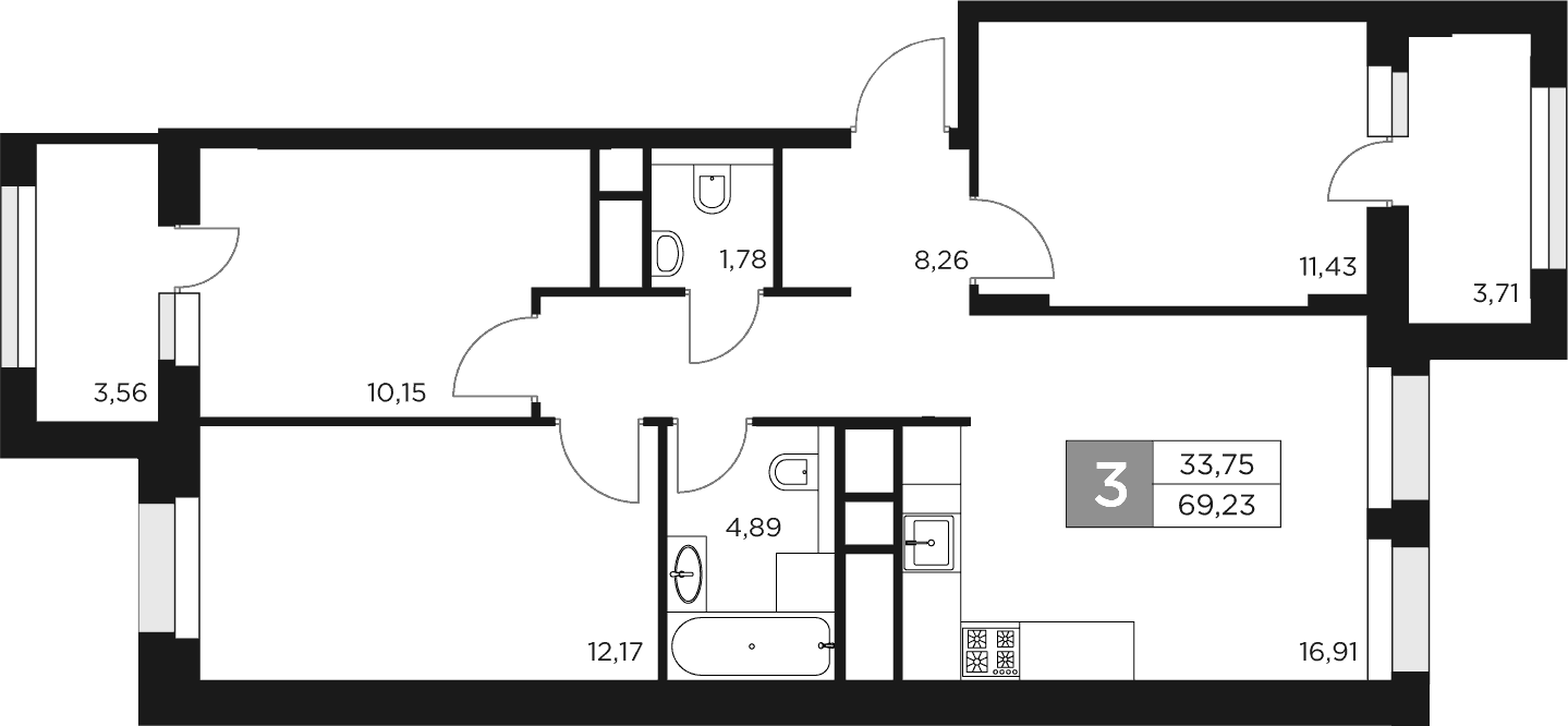 Планировка — Восток 2, 4-комн., 66 м²