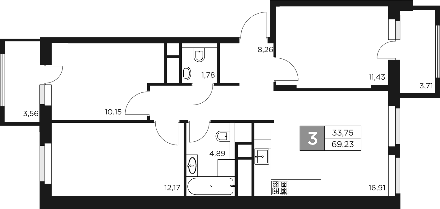 Планировка — Восток 2, 4-комн., 66 м²