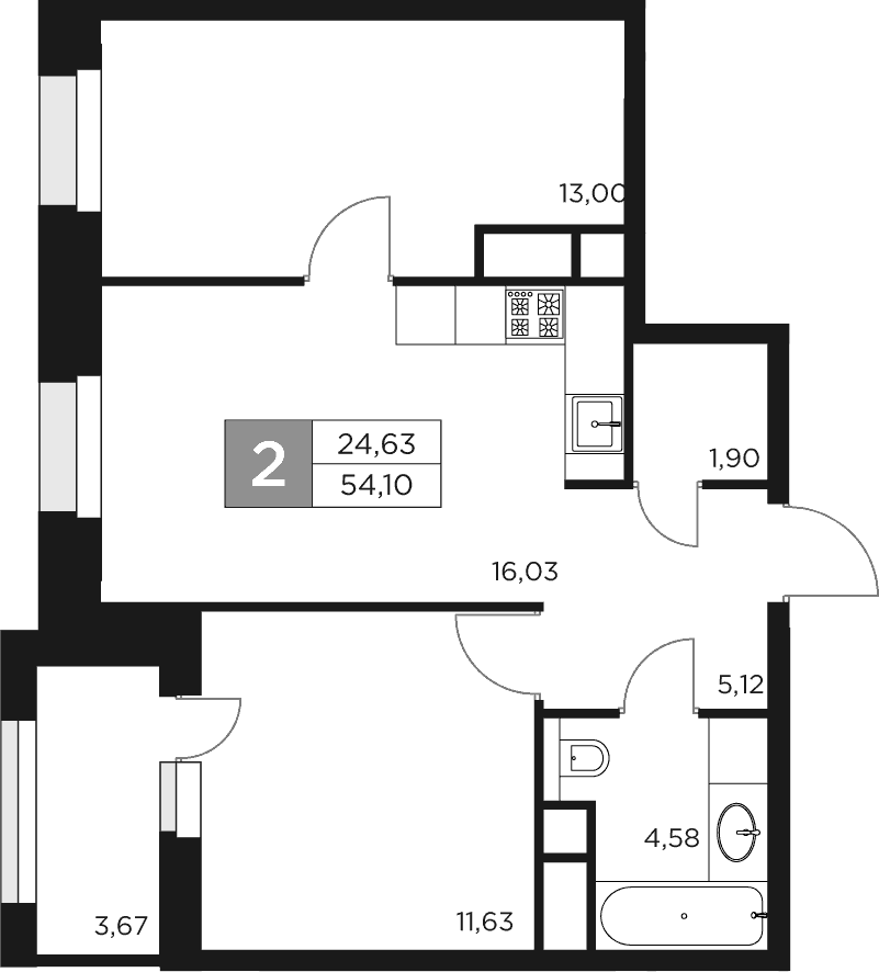 Планировка — Восток 2, 3-комн., 52 м²