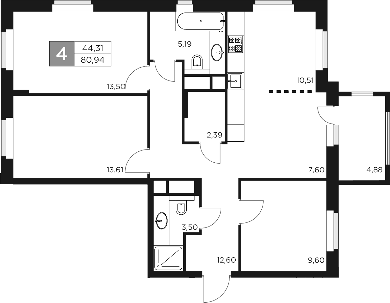 Планировка — Восток 2, 4-комн., 79 м²