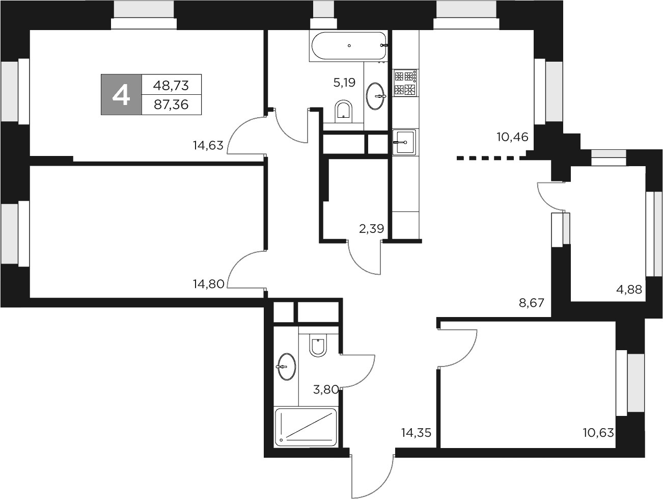 Планировка — Восток 2, 4-комн., 85 м²