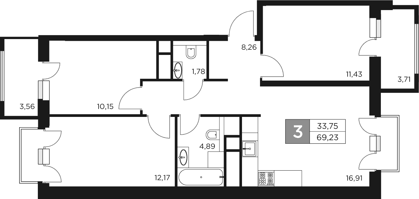Планировка — Восток 2, 4-комн., 66 м²