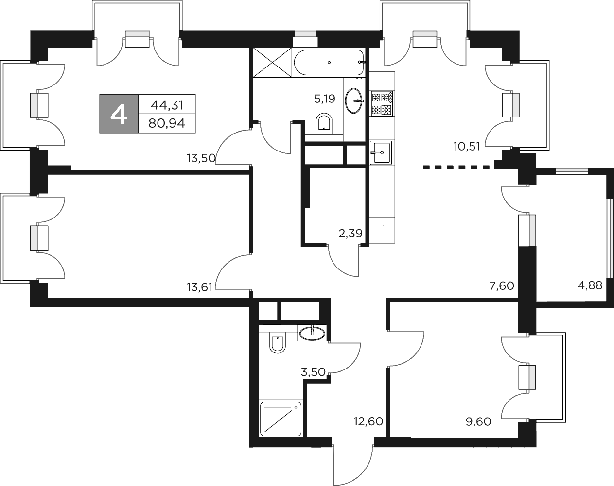 Планировка — Восток 2, 4-комн., 79 м²