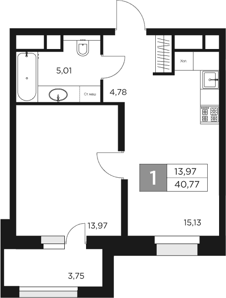 Планировка — Восток 2, 2-комн., 39 м²