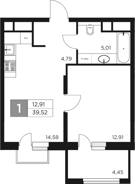 Планировка — Восток 2, 1-комн., 37 м²