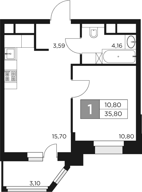 Планировка — Восток 2, 2-комн., 34 м²