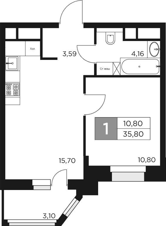 Планировка — Восток 2, 2-комн., 34 м²