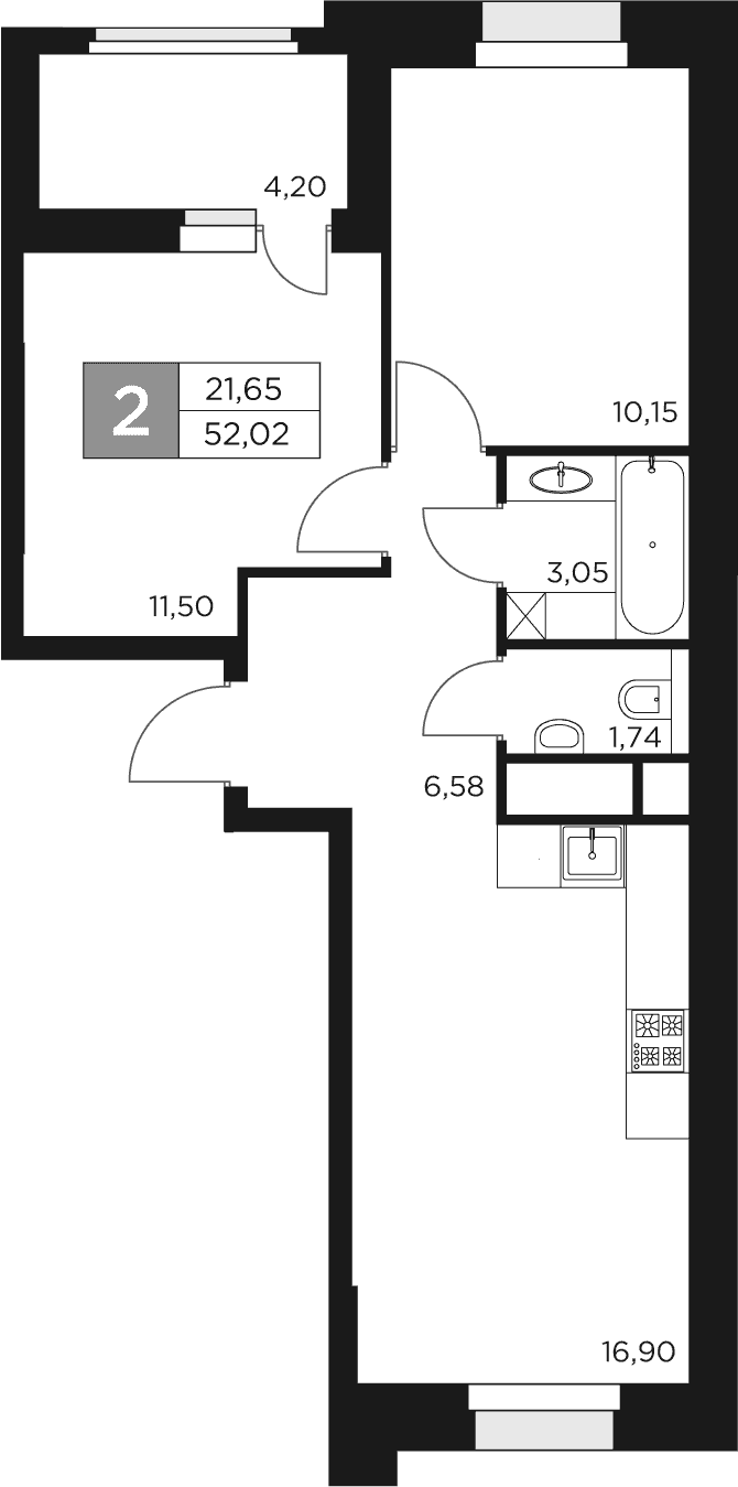 Планировка — Восток 2, 3-комн., 50 м²