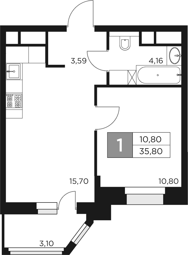 Планировка — Восток 2, 2-комн., 34 м²