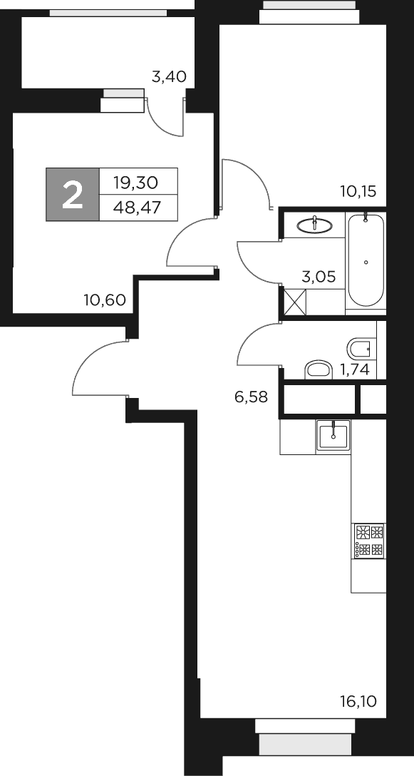 Планировка — Восток 2, 3-комн., 47 м²