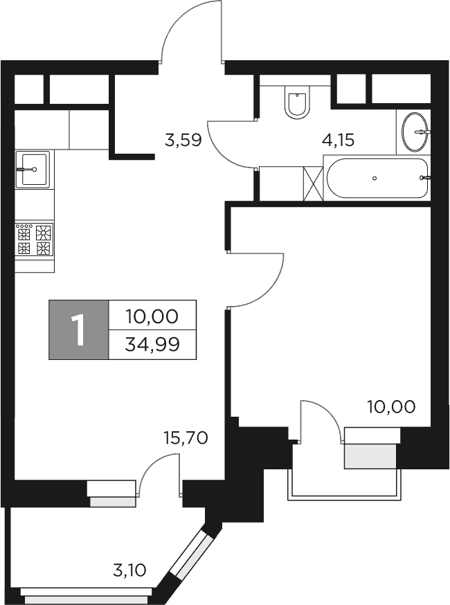 Планировка — Восток 2, 2-комн., 33 м²