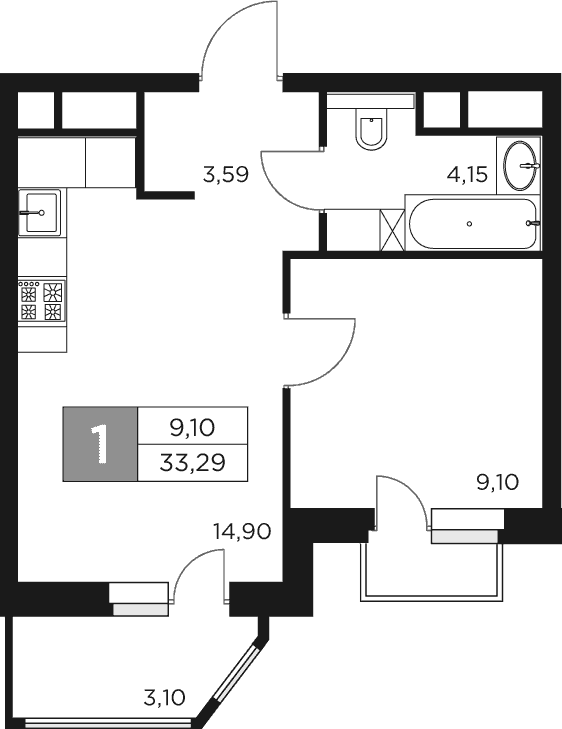 Планировка — Восток 2, 1-комн., 32 м²