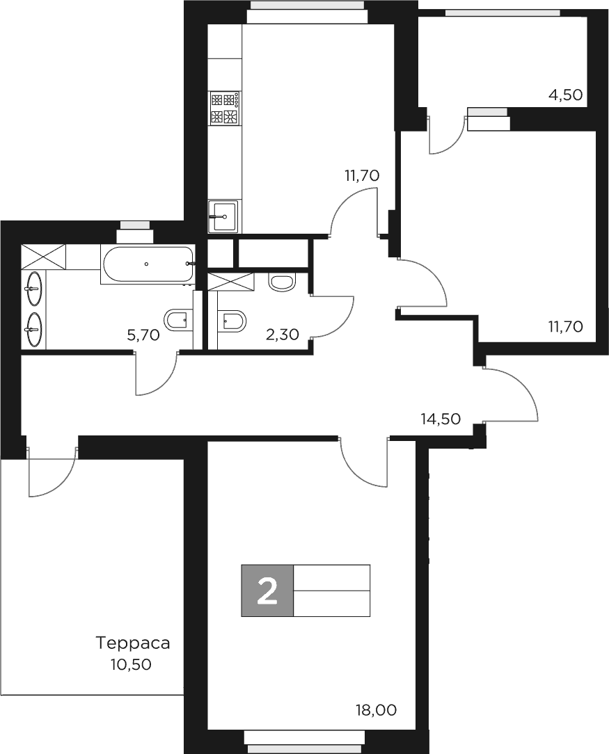 Планировка — Восток 2, 2-комн., 64 м²