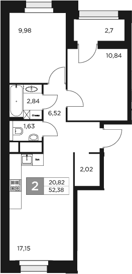 Планировка — Восток 2, 3-комн., 51 м²