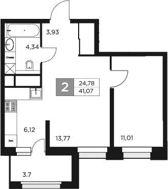 Планировка — Восток 2, 2-комн., 39 м²