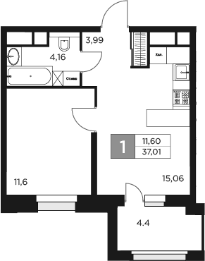 Планировка — Восток 2, 2-комн., 35 м²