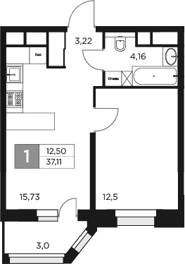 Планировка — Восток 2, 2-комн., 36 м²