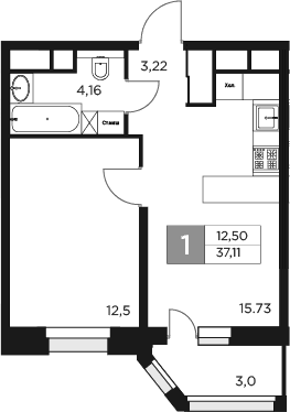 Планировка — Восток 2, 2-комн., 36 м²
