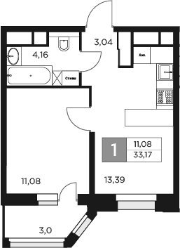 Планировка — Восток 2, 1-комн., 32 м²