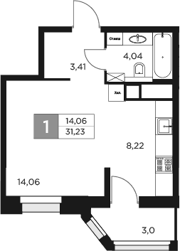 Планировка — Восток 2, 1-комн., 30 м²