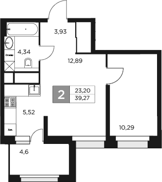 Планировка — Восток 2, 2-комн., 37 м²