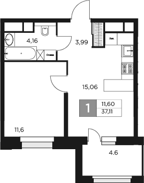 Планировка — Восток 2, 2-комн., 35 м²