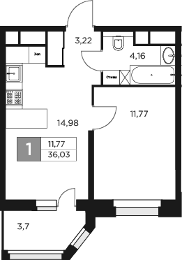 Планировка — Восток 2, 2-комн., 34 м²