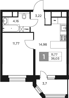 Планировка — Восток 2, 2-комн., 34 м²