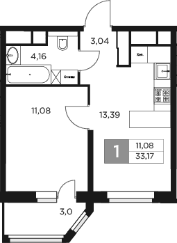 Планировка — Восток 2, 1-комн., 32 м²