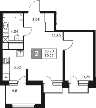 Планировка — Восток 2, 2-комн., 37 м²