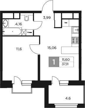 Планировка — Восток 2, 2-комн., 35 м²