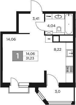 Планировка — Восток 2, 1-комн., 30 м²