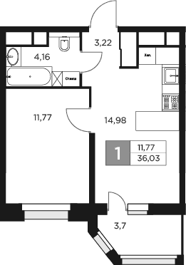 Планировка — Восток 2, 1-комн., 34 м²