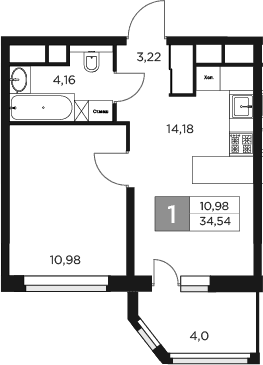 Планировка — Восток 2, 1-комн., 33 м²