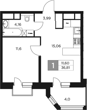 Планировка — Восток 2, 2-комн., 35 м²