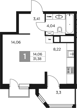 Планировка — Восток 2, 1-комн., 30 м²