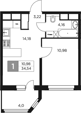 Планировка — Восток 2, 1-комн., 33 м²