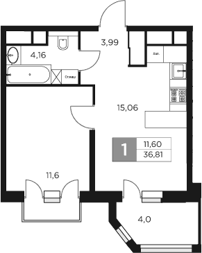 Планировка — Восток 2, 2-комн., 35 м²