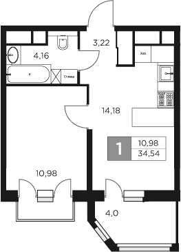 Планировка — Восток 2, 1-комн., 33 м²