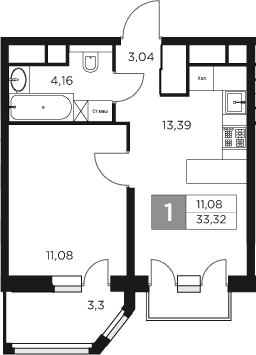 Планировка — Восток 2, 1-комн., 32 м²
