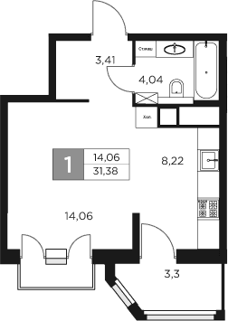 Планировка — Восток 2, 1-комн., 30 м²
