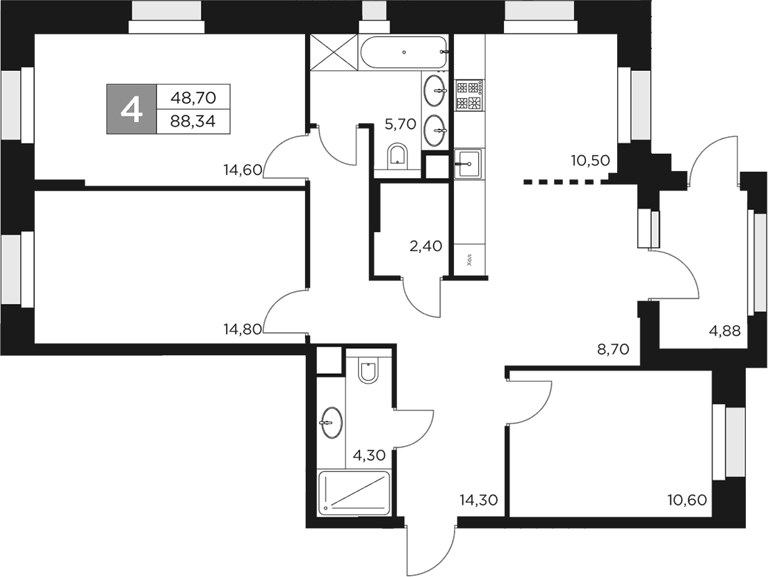 Планировка — Восток 2, 4-комн., 86 м²