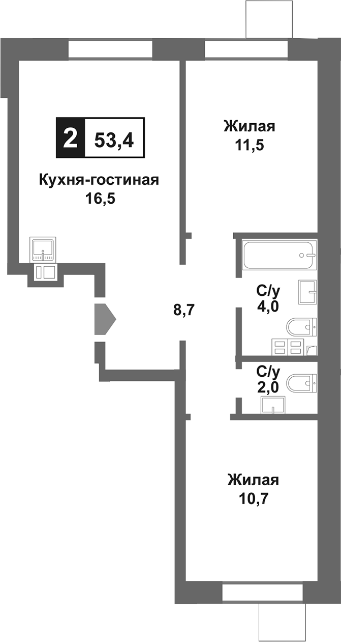 Планировка — Лесная Отрада, 3-комн., 53 м²